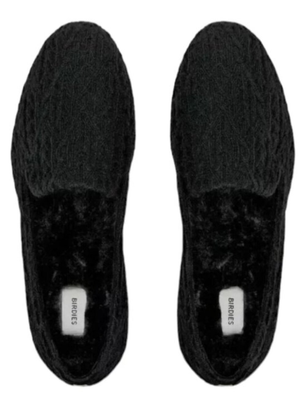 Birdies Faux Fur Lined Starling Black Cable Knit Flats Loafers Women's Size 6.5